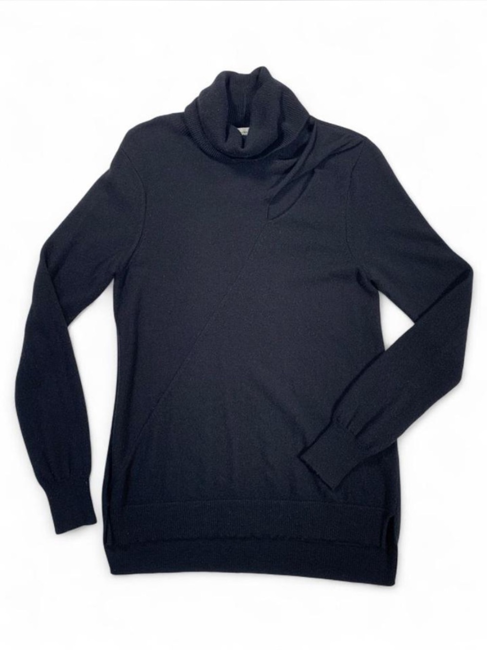 Neiman Marcus Black 100% Cashmere Turtleneck Sweater Twisted Keyhole